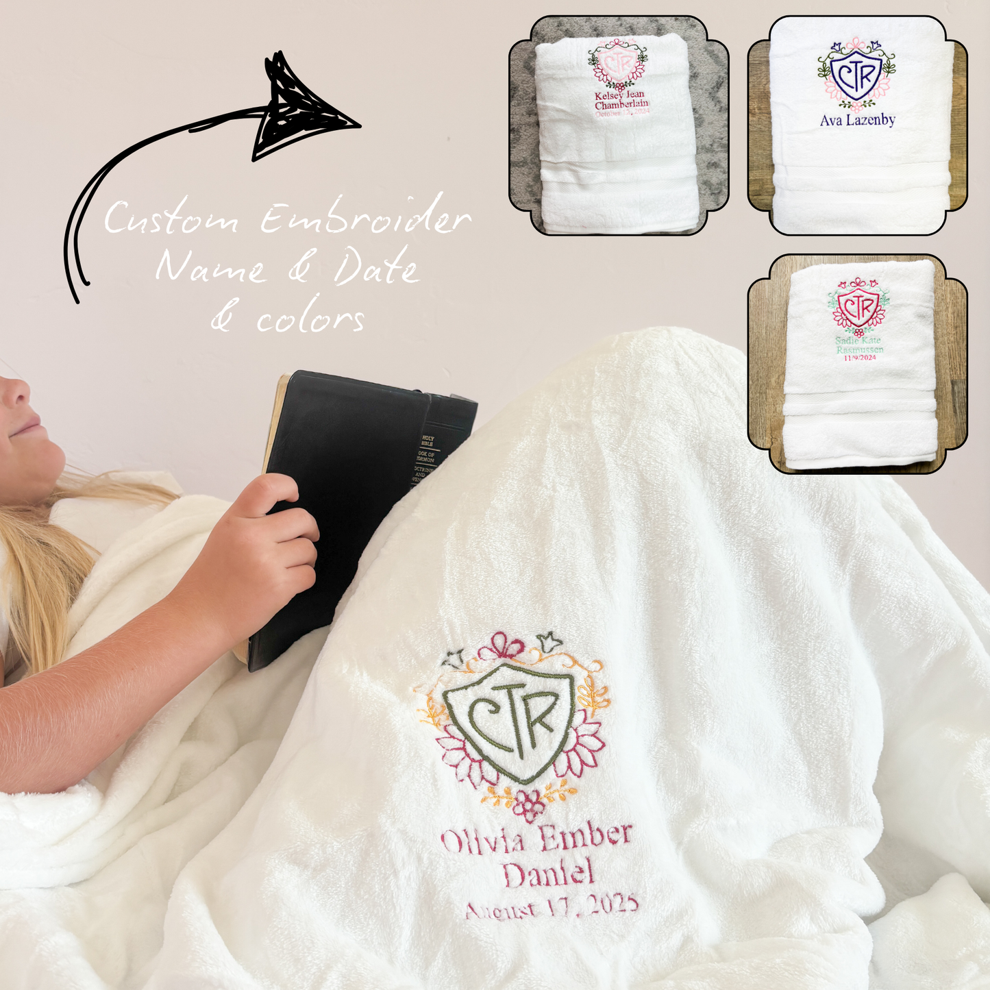 Floral CTR Baptism Blanket