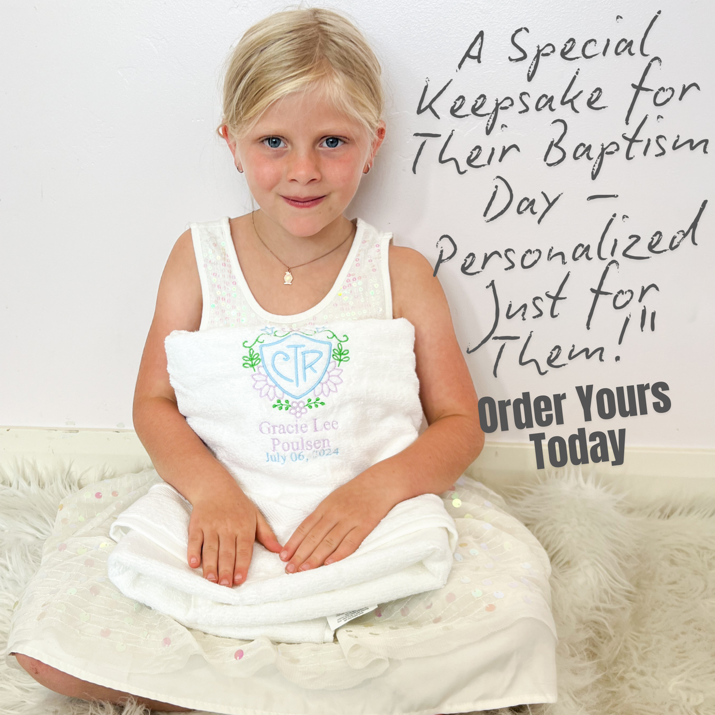Custom CTR Baptism Towel | Floral