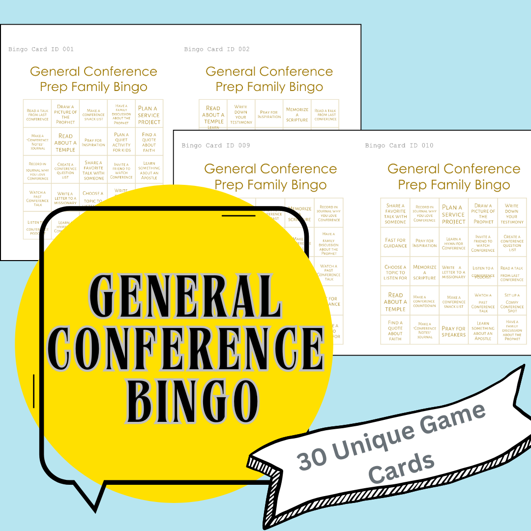 General Conference Bingo 30 Printable LDS Activity Cards for Families