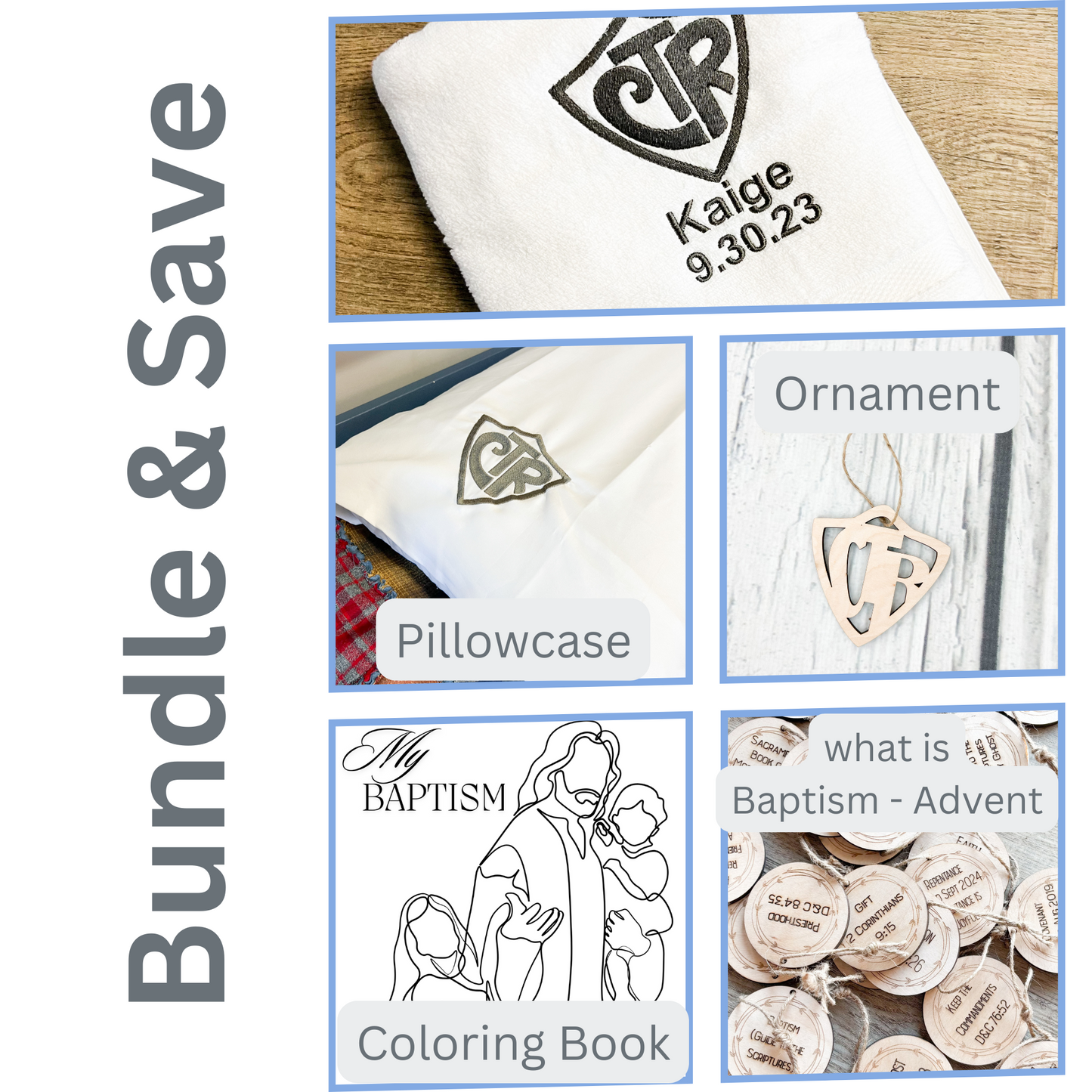 Encouragement to add on printable baptism gifts or wooden prayer coins with towel purchase, boost gift impact for young boys and girls entering the Church of Jesus Christ of Latter-day Saints, call to action to order now