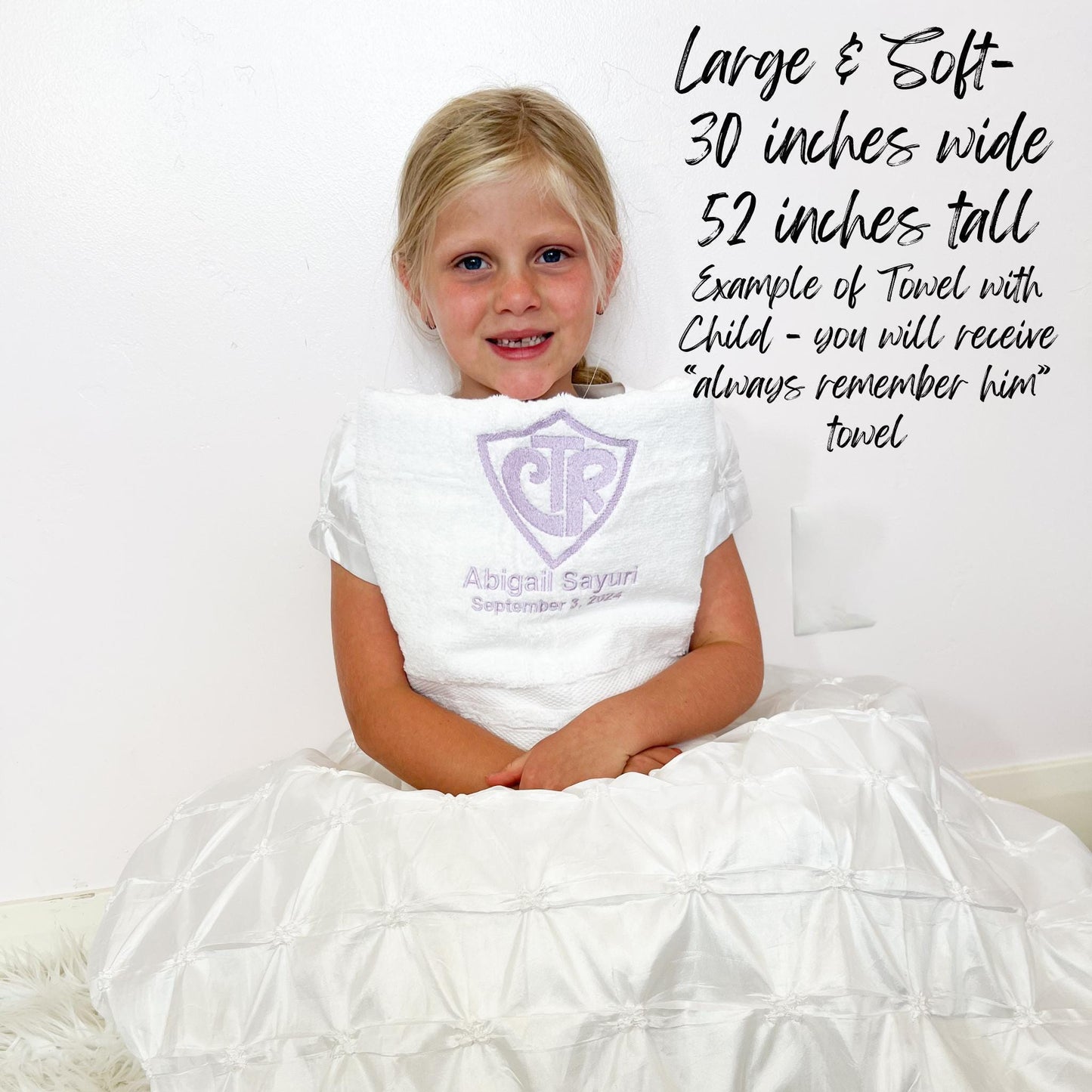 Embroidered "Always Remember Him" Bath Towel: LDS Baptism Gift