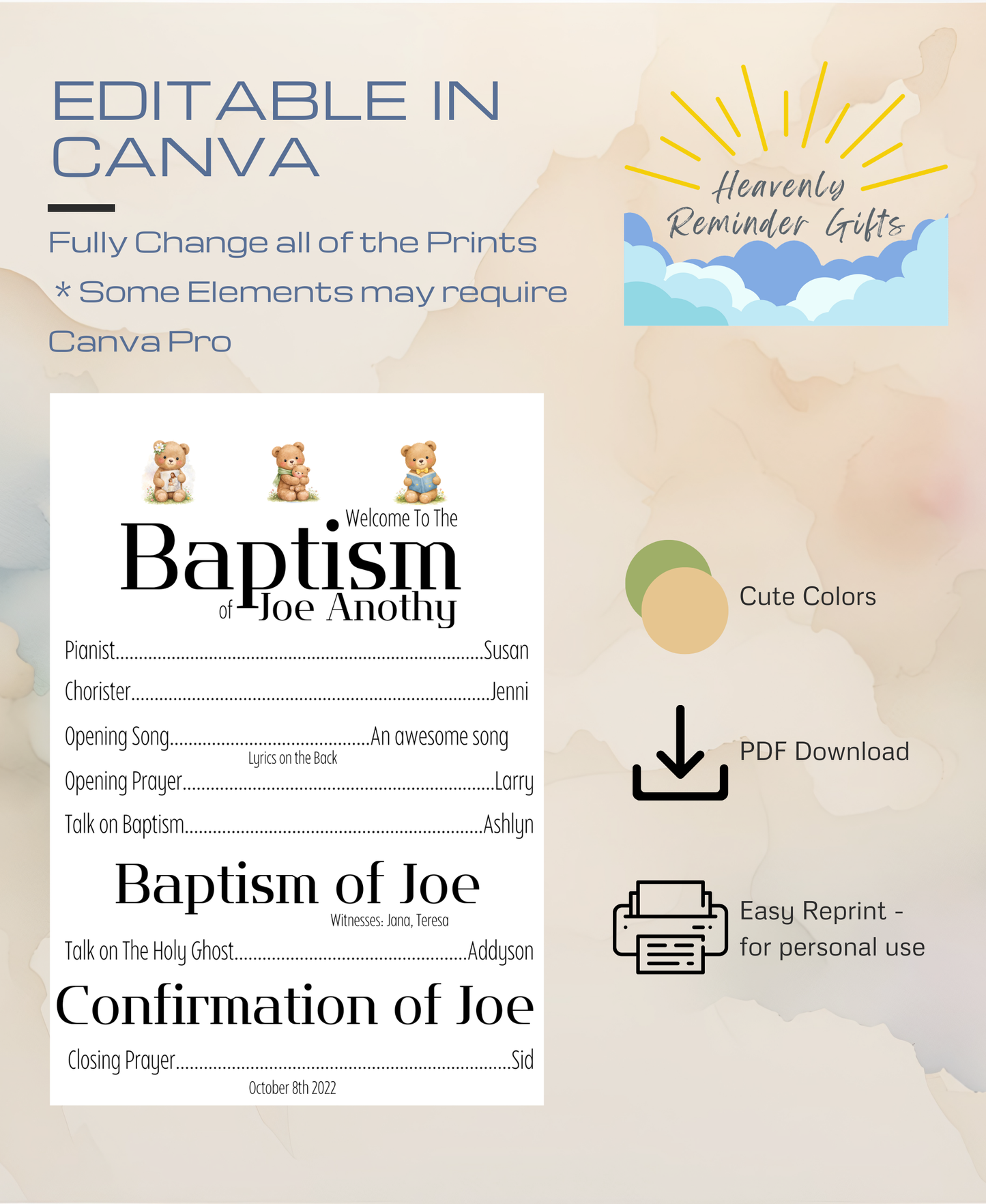 3 Bears of Baptism Printable Bundle