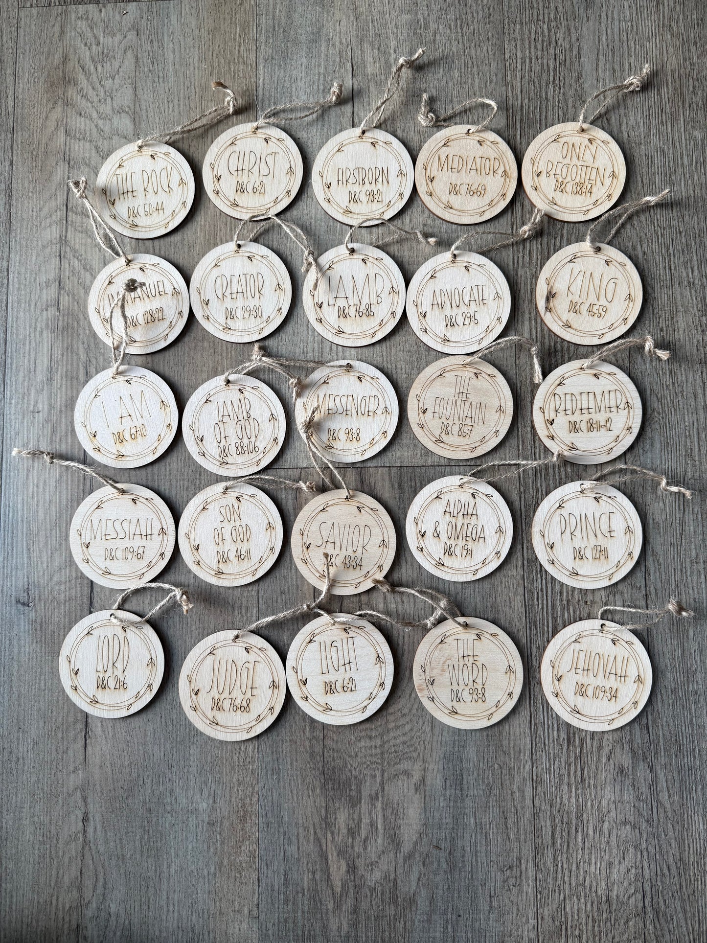 25 Names of Christ Wooden Ornament Set – Doctrine & Covenants Collection