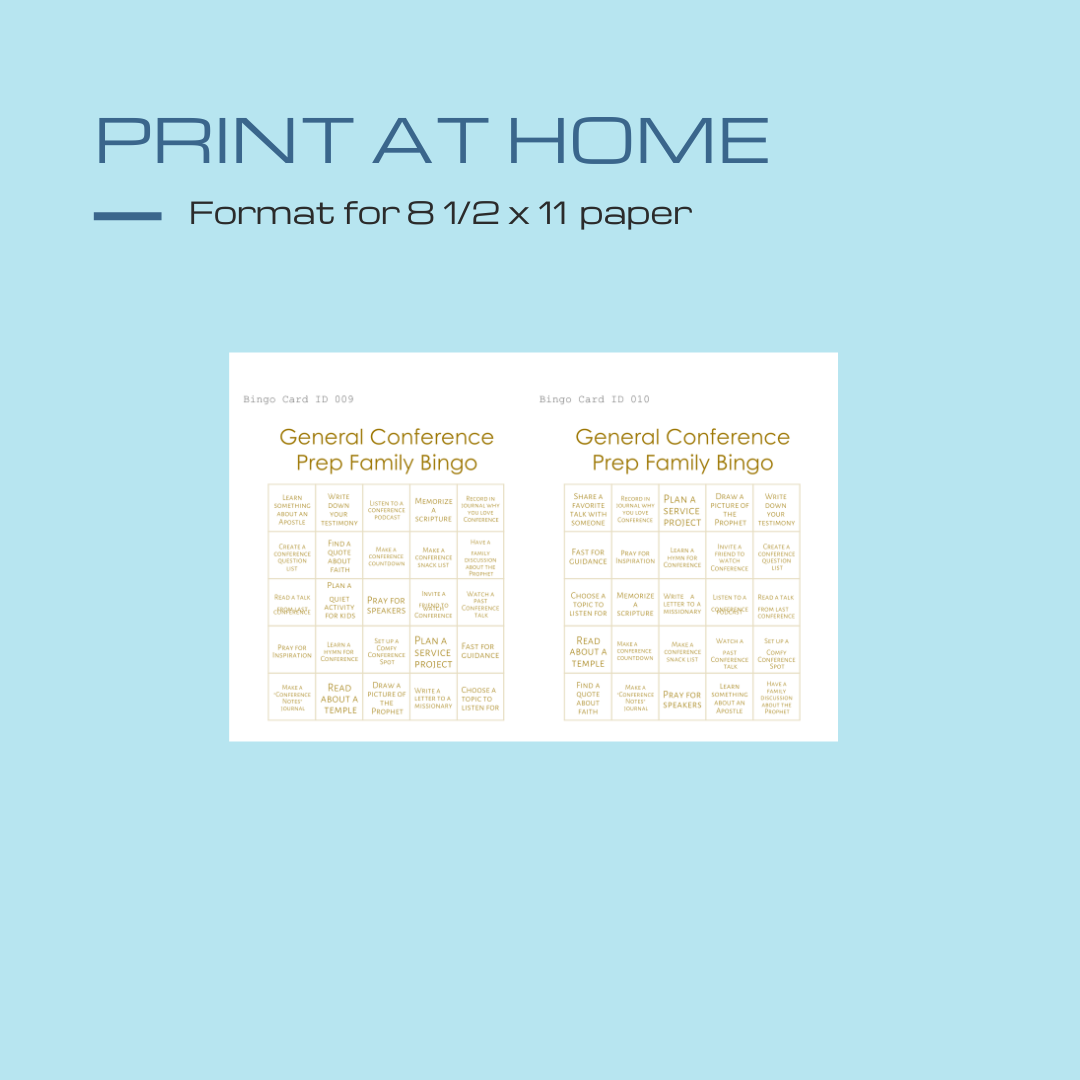 General Conference Prep Bingo Game