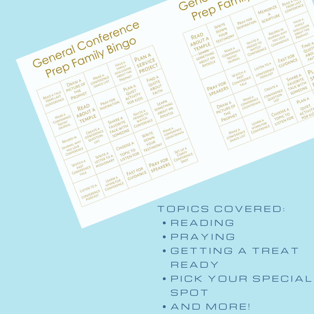 General Conference Prep Bingo Game