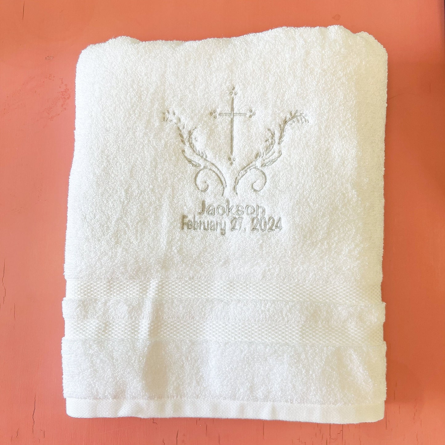 Fancy Cross Baptism Towel: Personalized