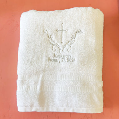 Fancy Cross Baptism Towel: Personalized