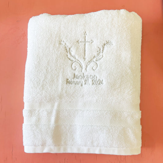 Fancy Cross Baptism Towel: Personalized