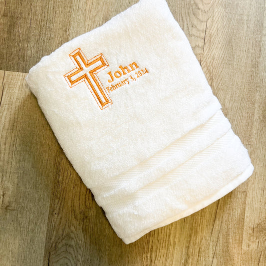 Cross Catholic Baptism Towel: Personalized