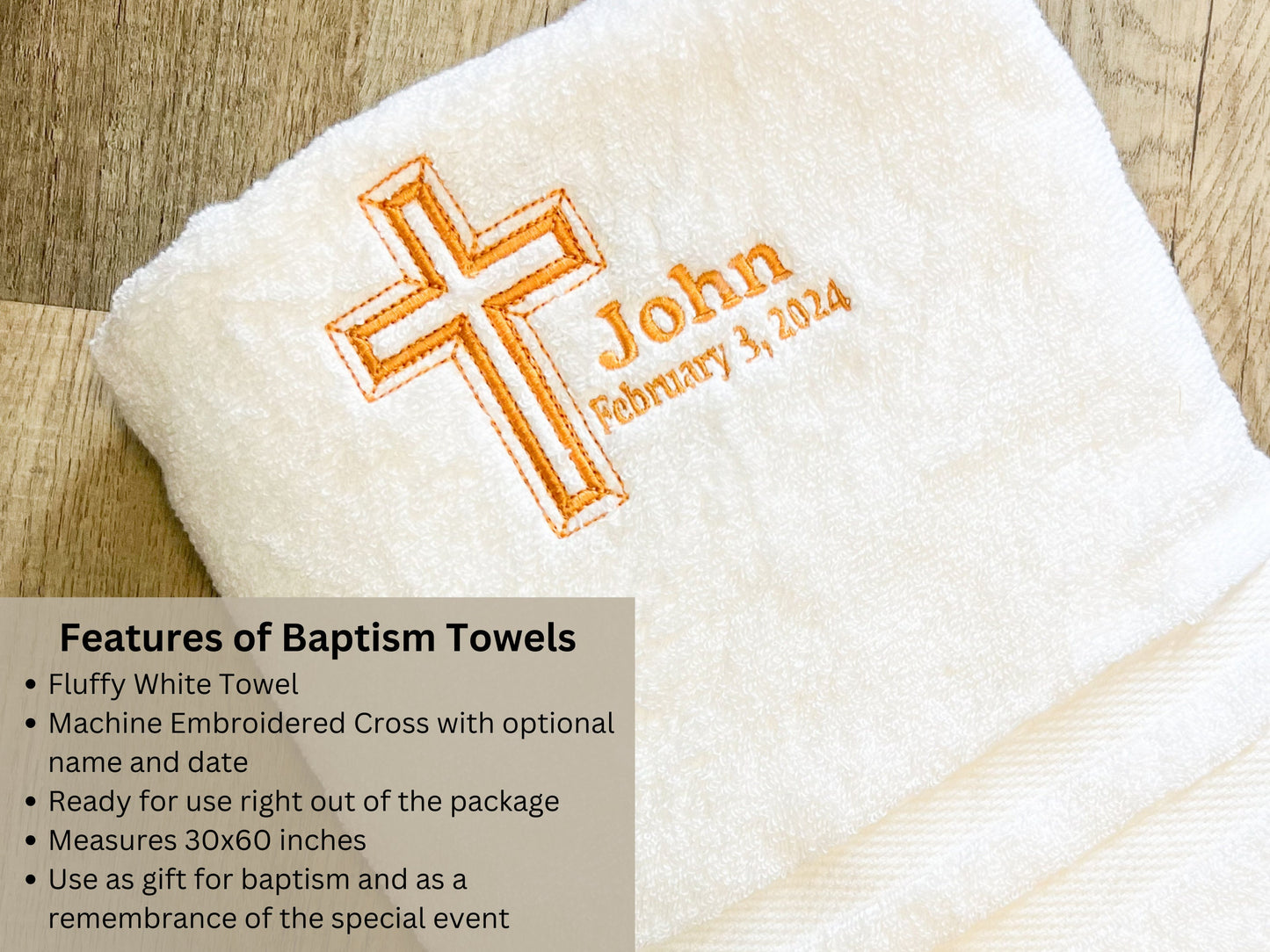 Cross Catholic Baptism Towel: Personalized