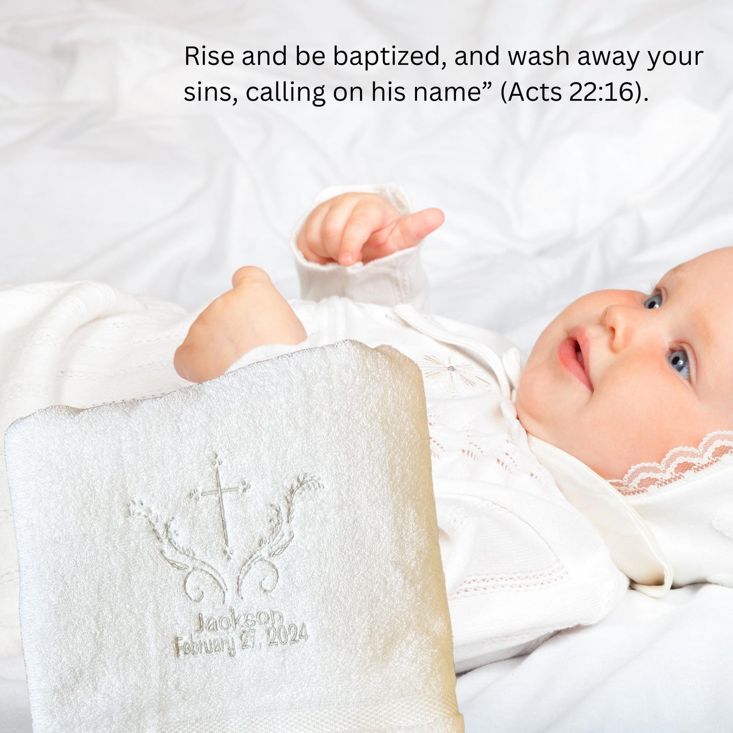 Fancy Cross Baptism Towel: Personalized