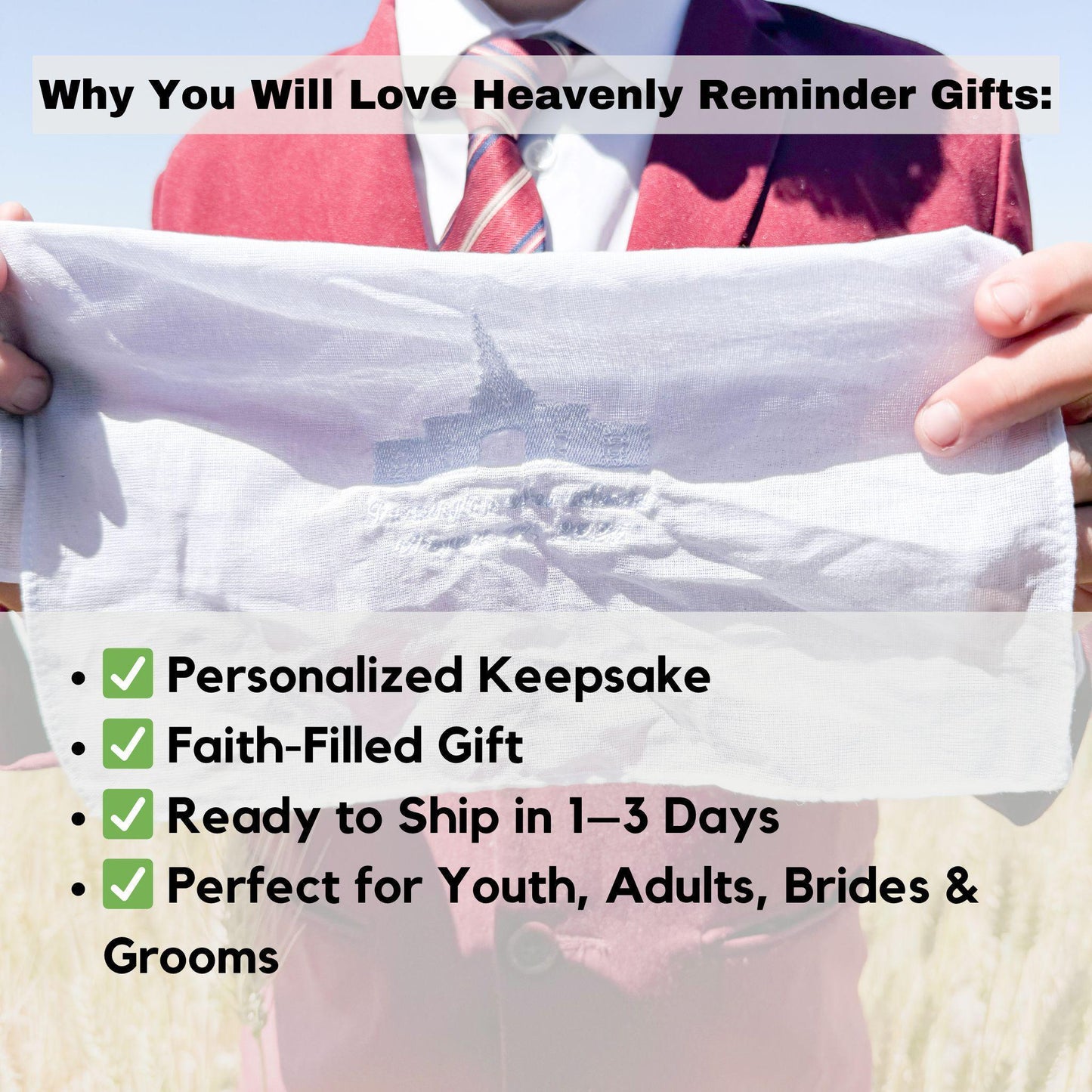 LDS Temple Embroidered Hanky