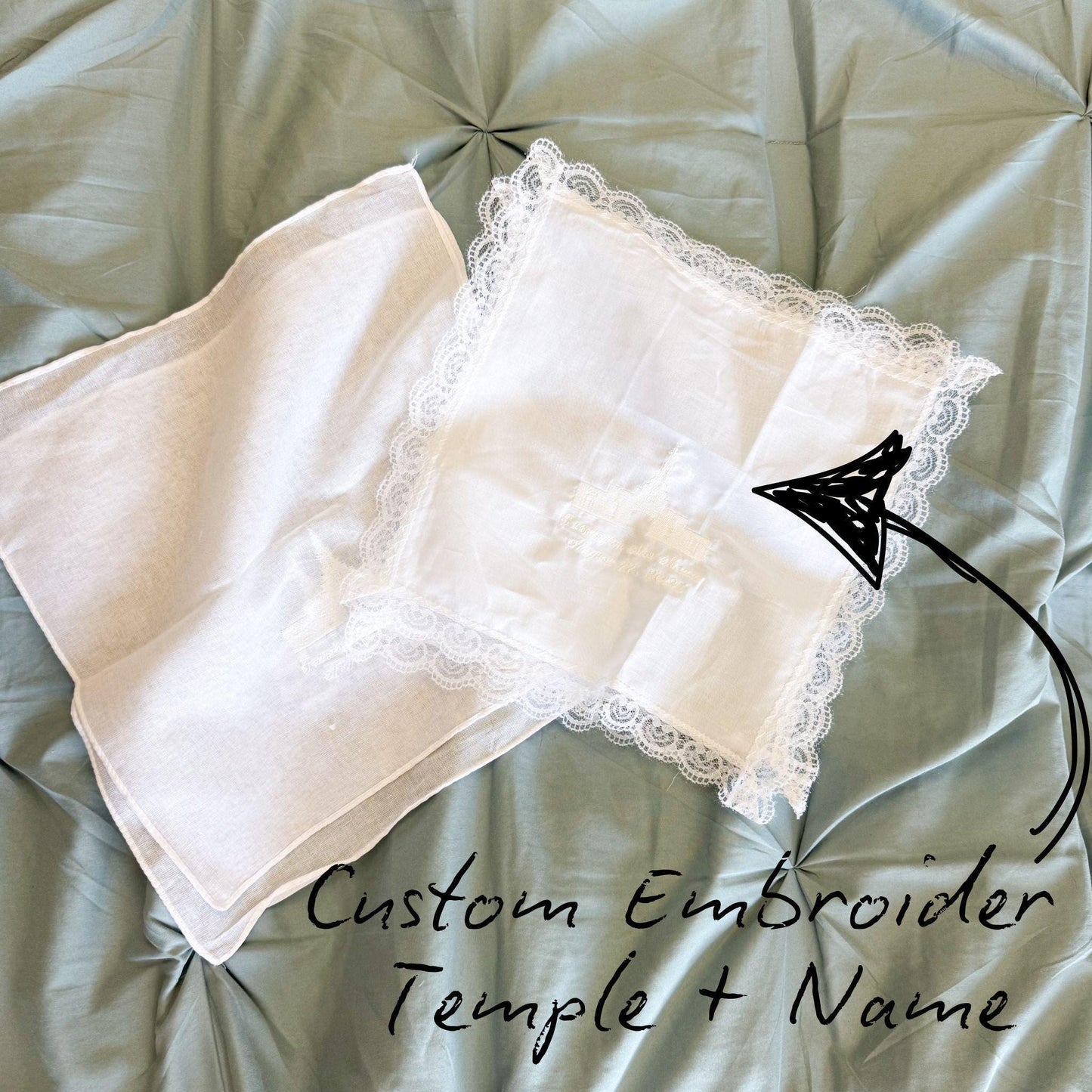 LDS Temple Embroidered Hanky