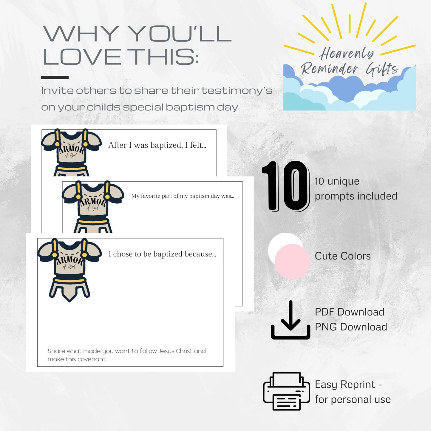 LDS Baptism Testimony Cards: Armor of God Baptism Printables 3.5x5 inch Notecards