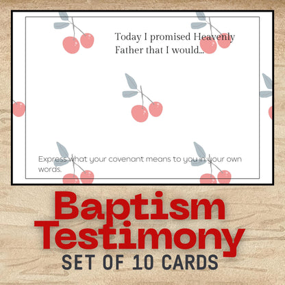 LDS Baptism Testimony Cards: Cherries Baptism Printables 3.5x5 inch Notecards