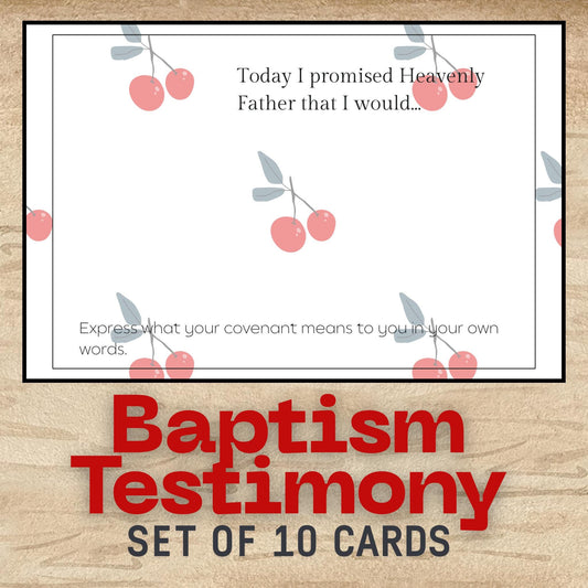 LDS Baptism Testimony Cards: Cherries Baptism Printables 3.5x5 inch Notecards