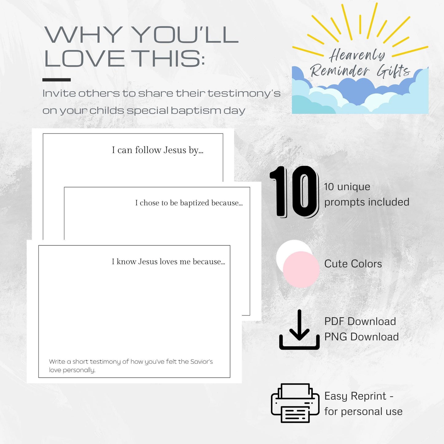 LDS Baptism Testimony Cards: Classic Black & White Baptism Printables 3.5x5 inch Notecards