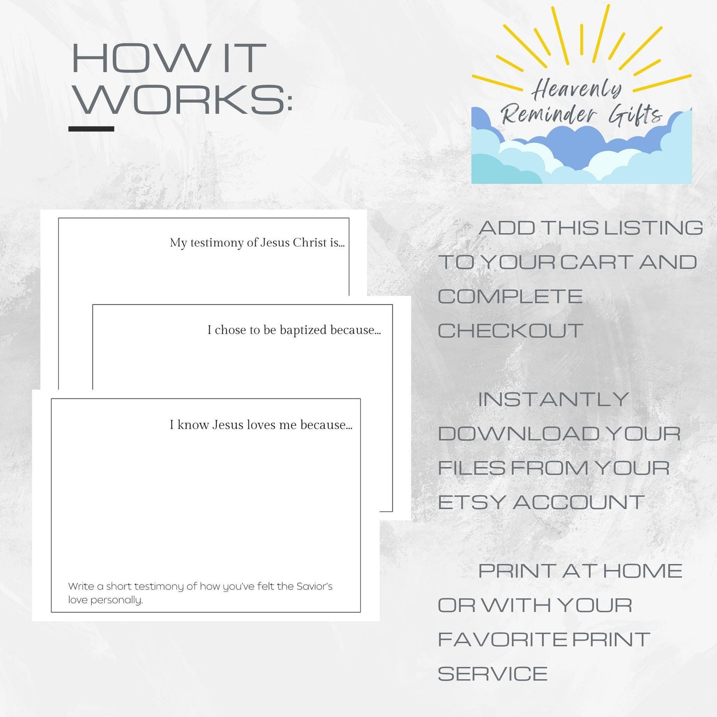 LDS Baptism Testimony Cards: Classic Black & White Baptism Printables 3.5x5 inch Notecards