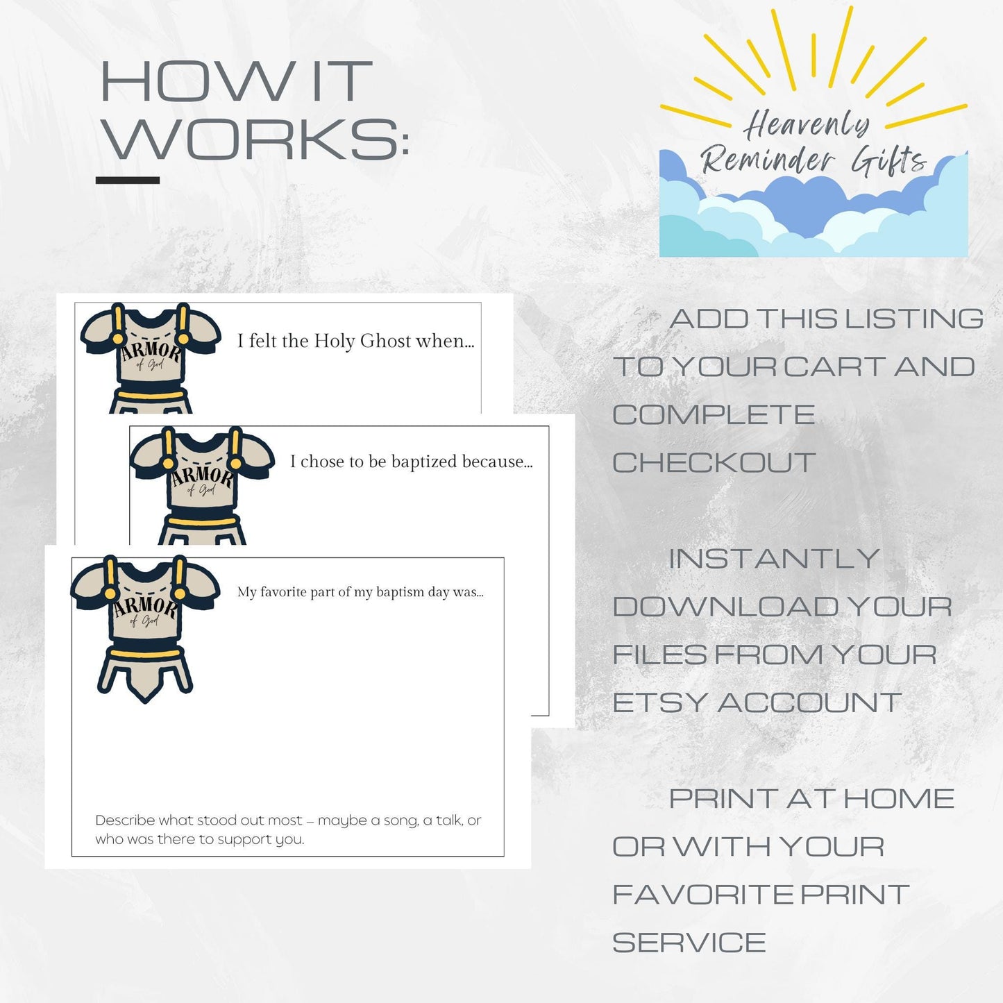 LDS Baptism Testimony Cards: Armor of God Baptism Printables 3.5x5 inch Notecards