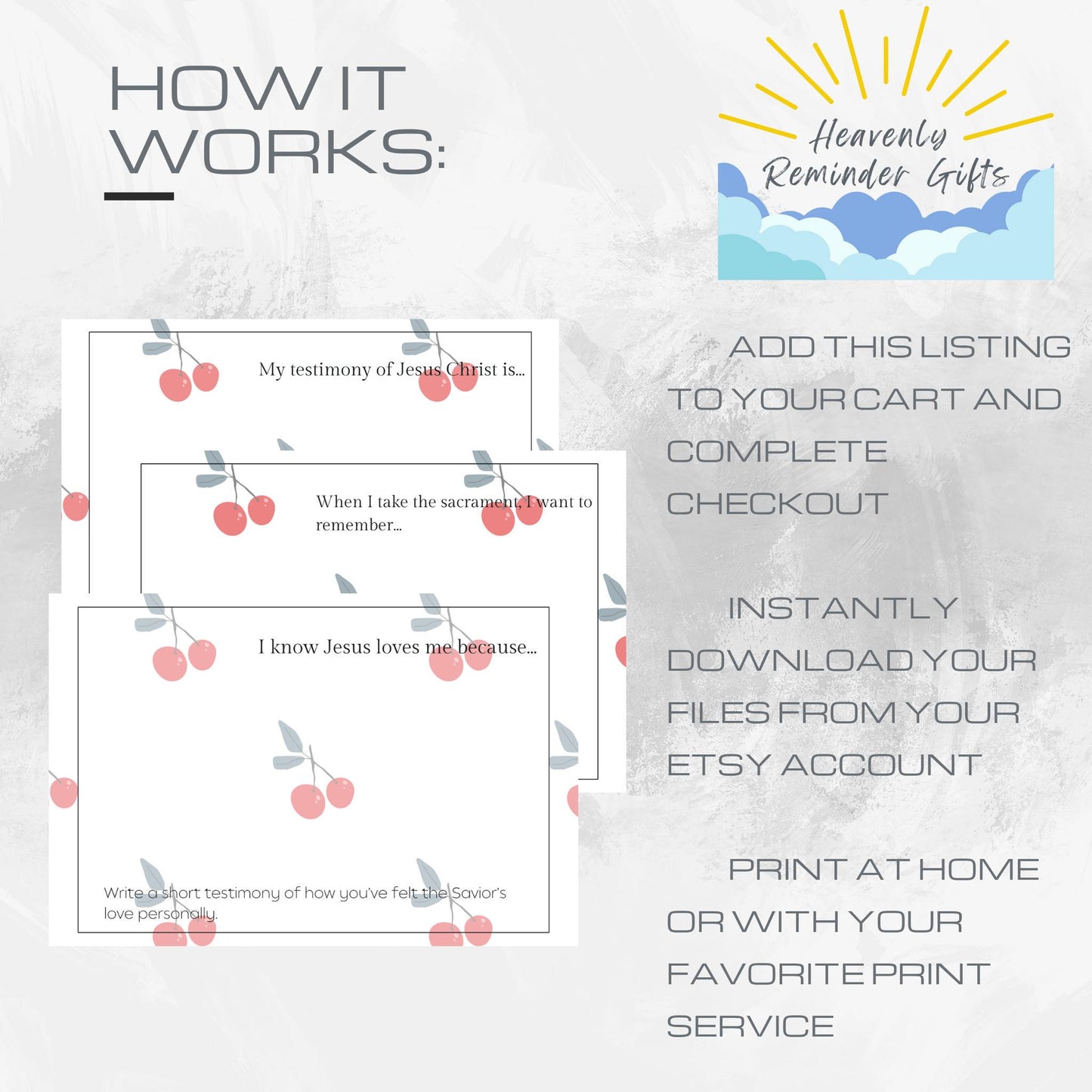 LDS Baptism Testimony Cards: Cherries Baptism Printables 3.5x5 inch Notecards