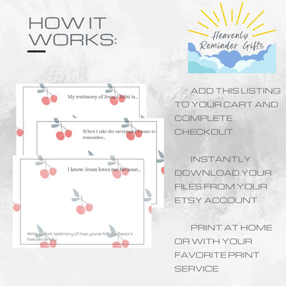 LDS Baptism Testimony Cards: Cherries Baptism Printables 3.5x5 inch Notecards