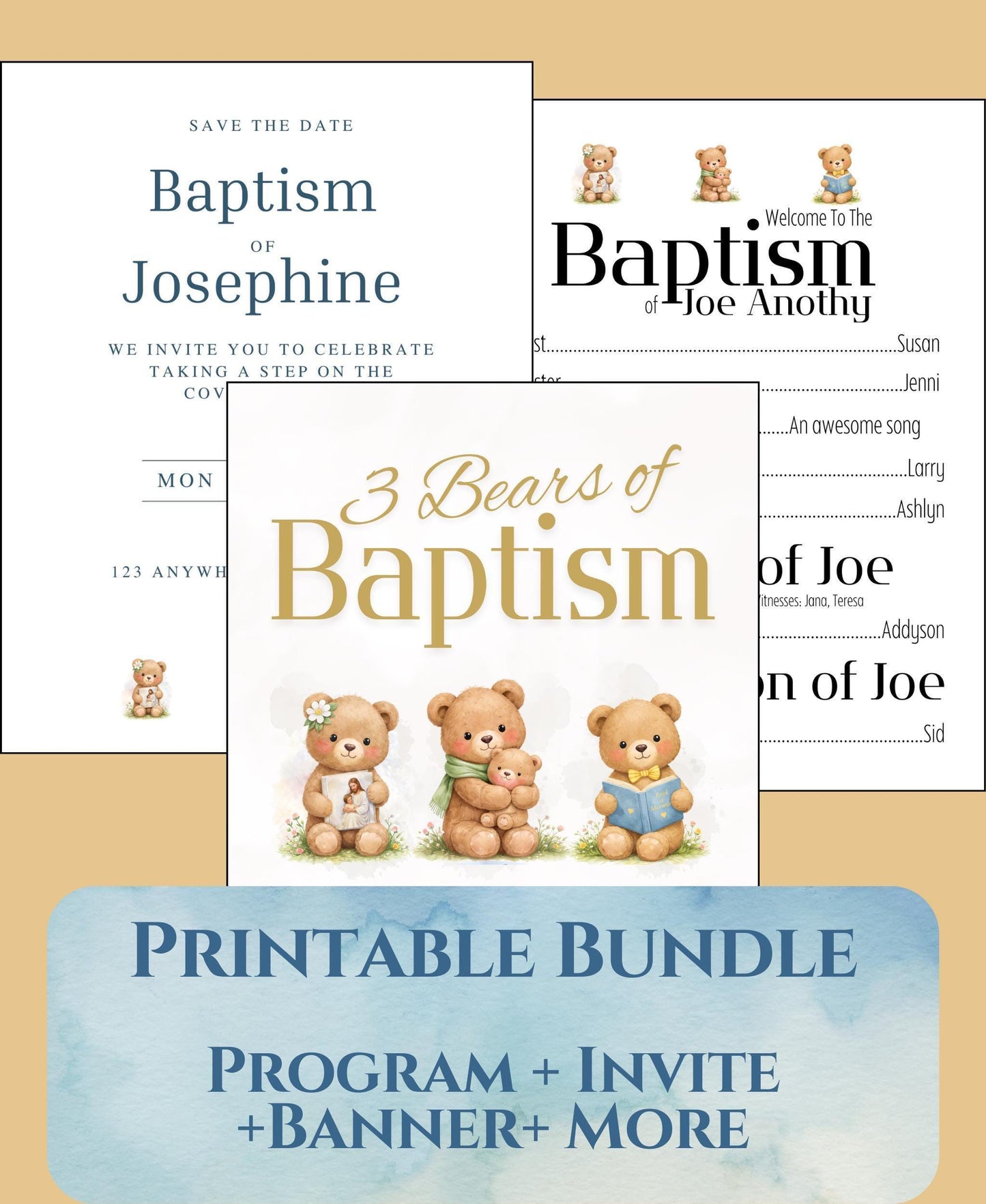 3 Bears of Baptism Party Pack