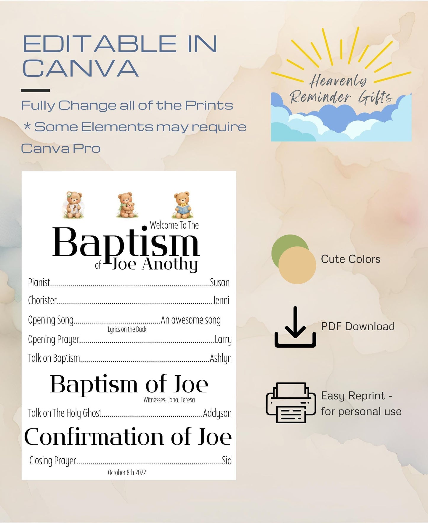 3 Bears of Baptism Party Pack