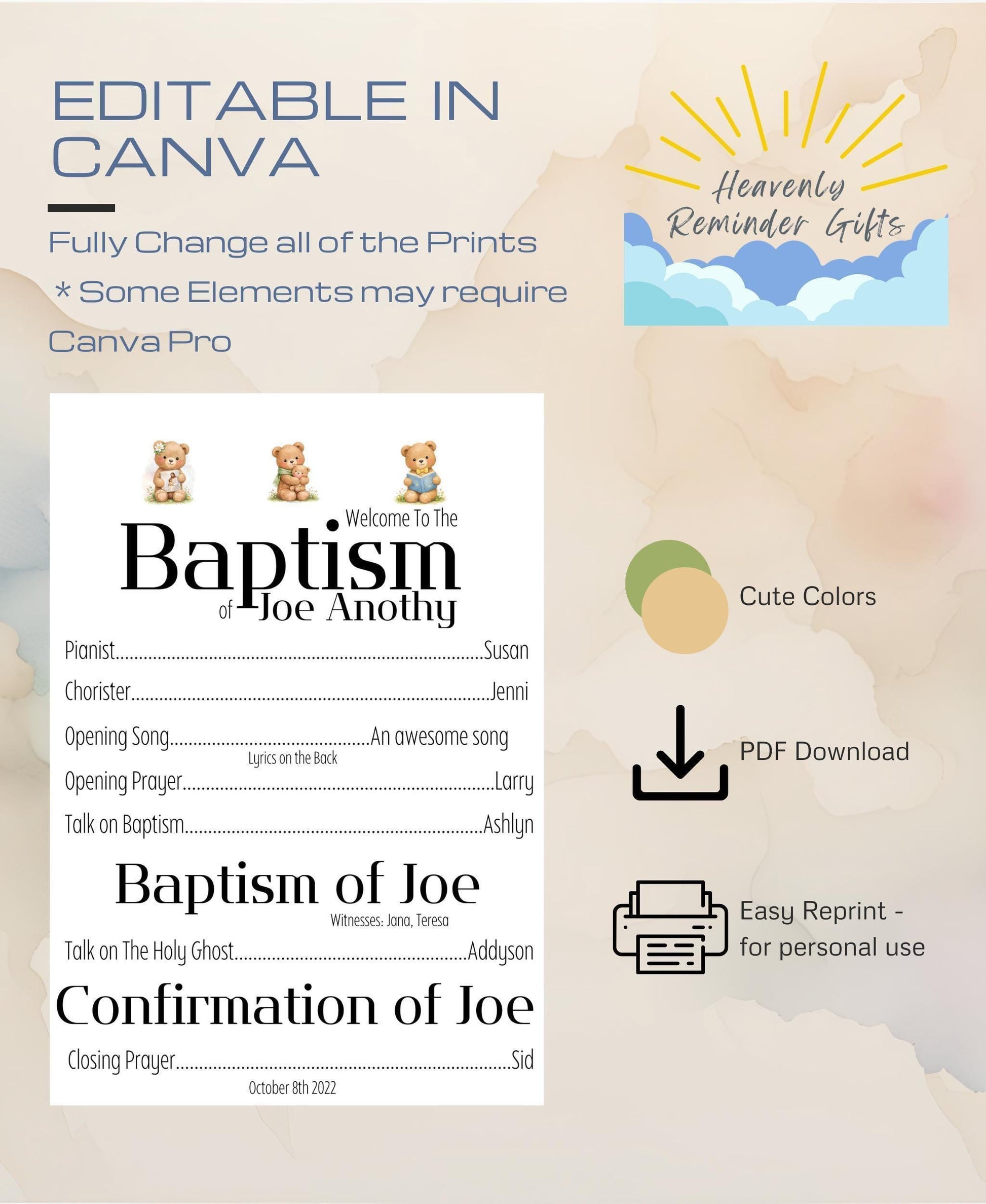 3 Bears of Baptism Party Pack