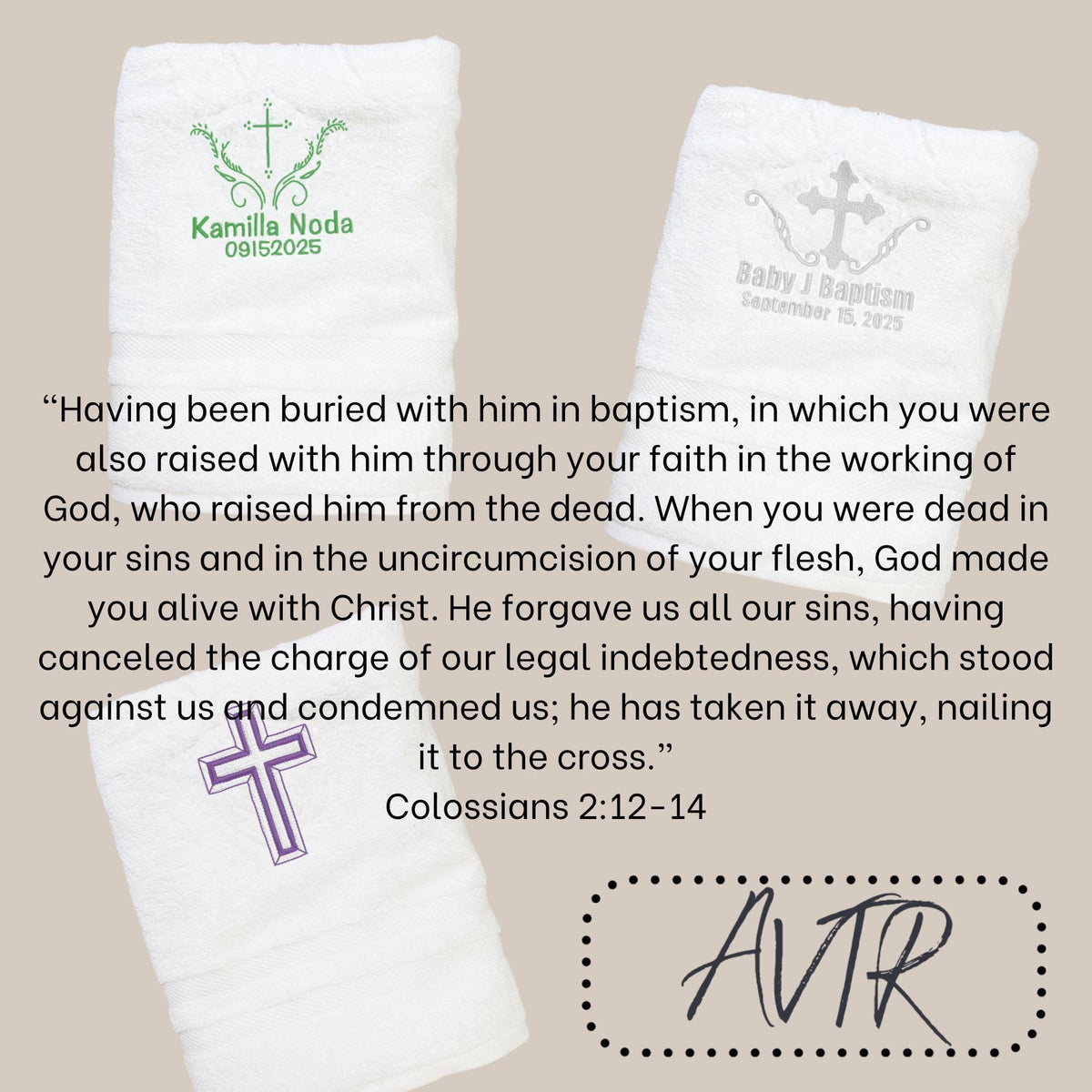 Personalized Cross Baptism Towel Set