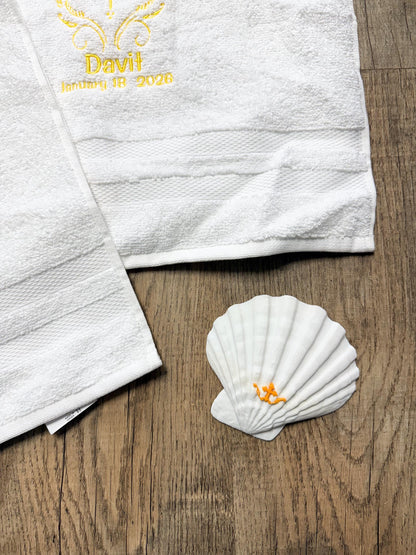 Baptism Towel and Seashell Gift Set