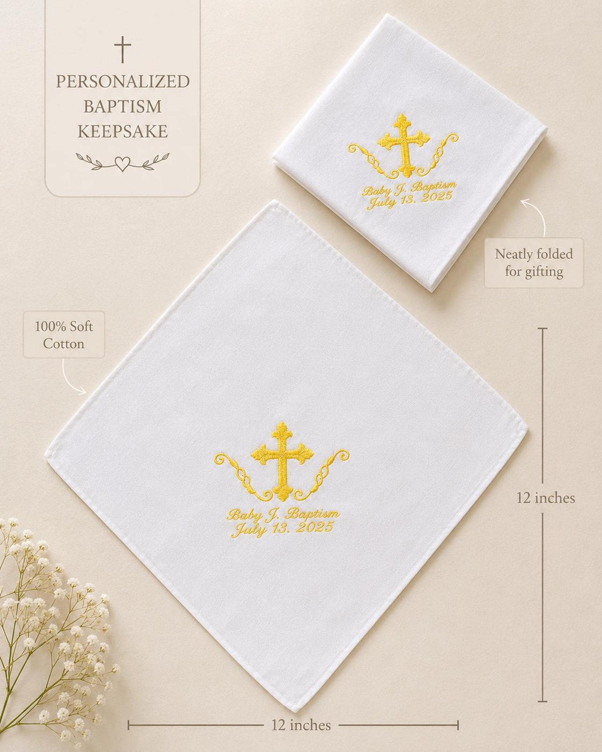 Personalized Baptism Handkerchief