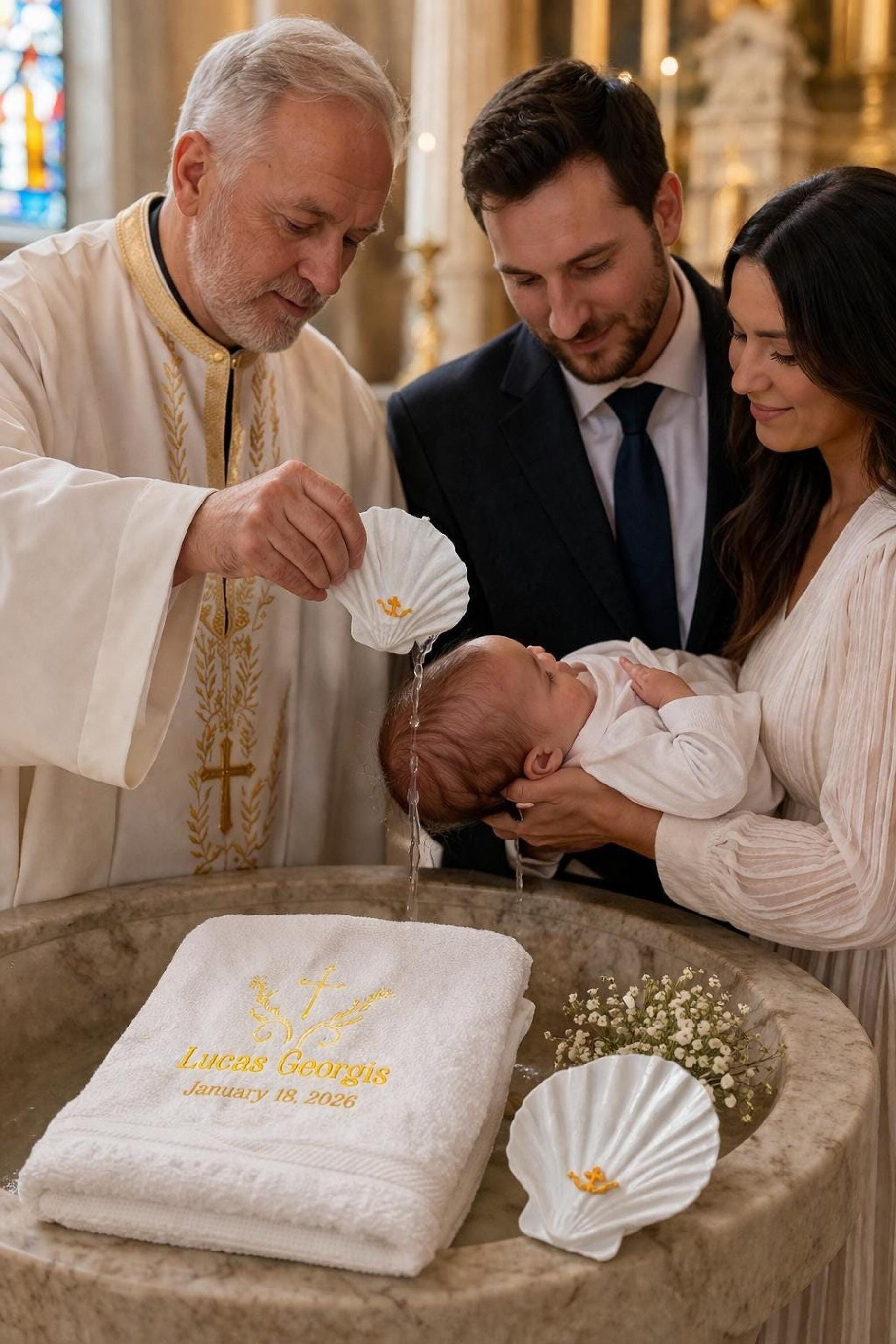Baptism Towel and Seashell Gift Set