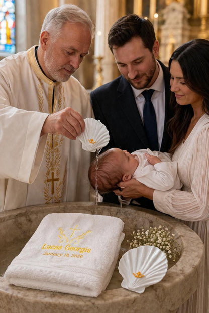 Baptism Towel and Seashell Gift Set