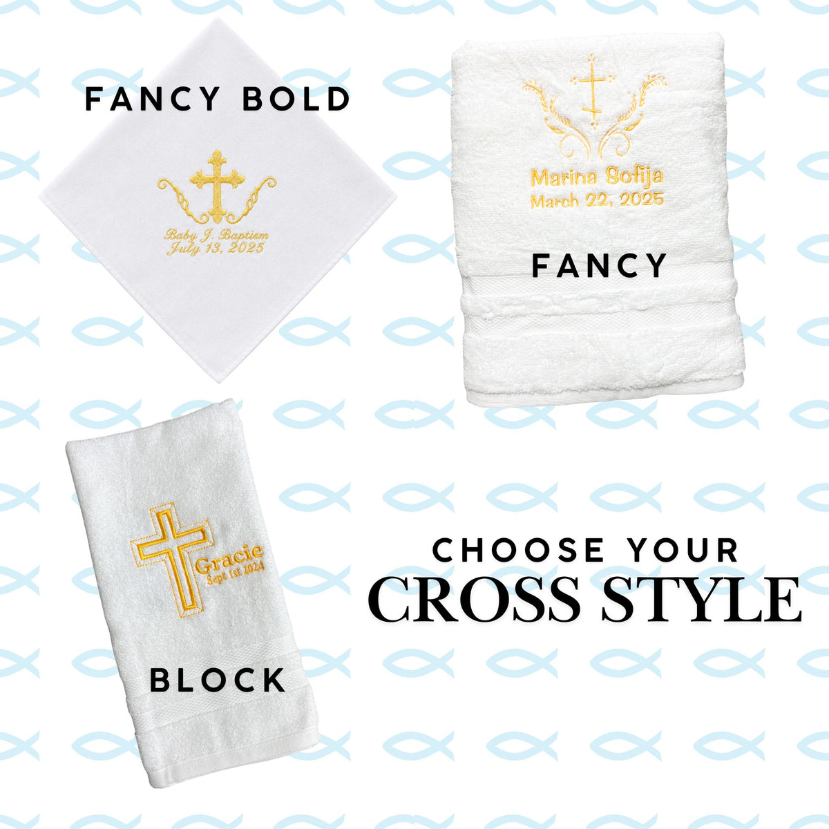 Personalized Cross Baptism Towel Set