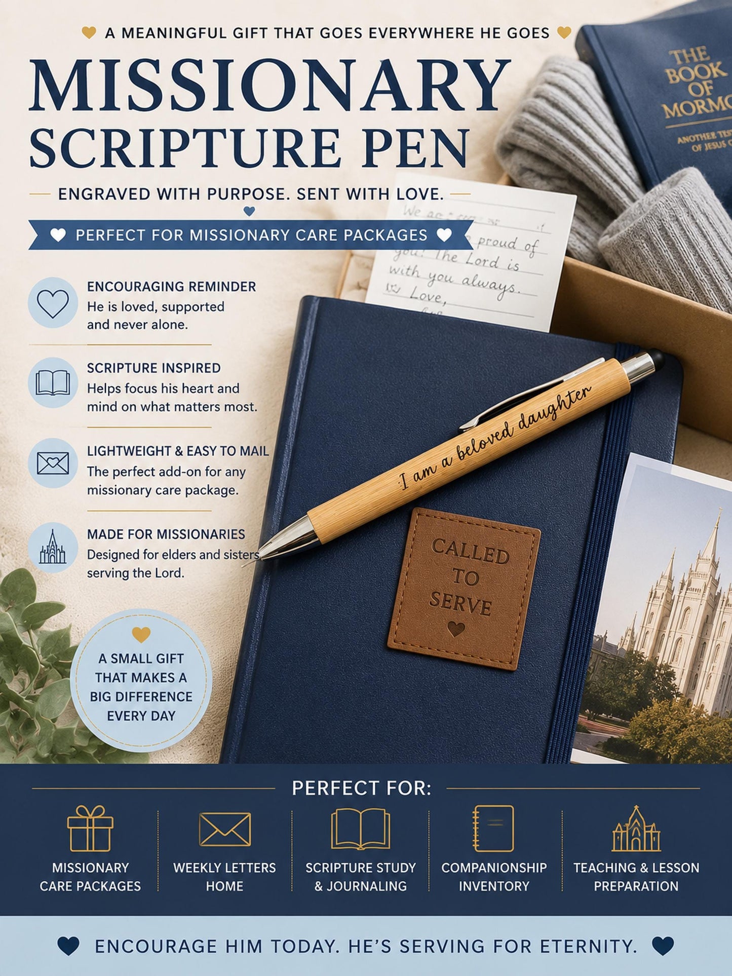 Engraved Bamboo Scripture Pen, LDS Missionary Gift, Elder Sister Fa...