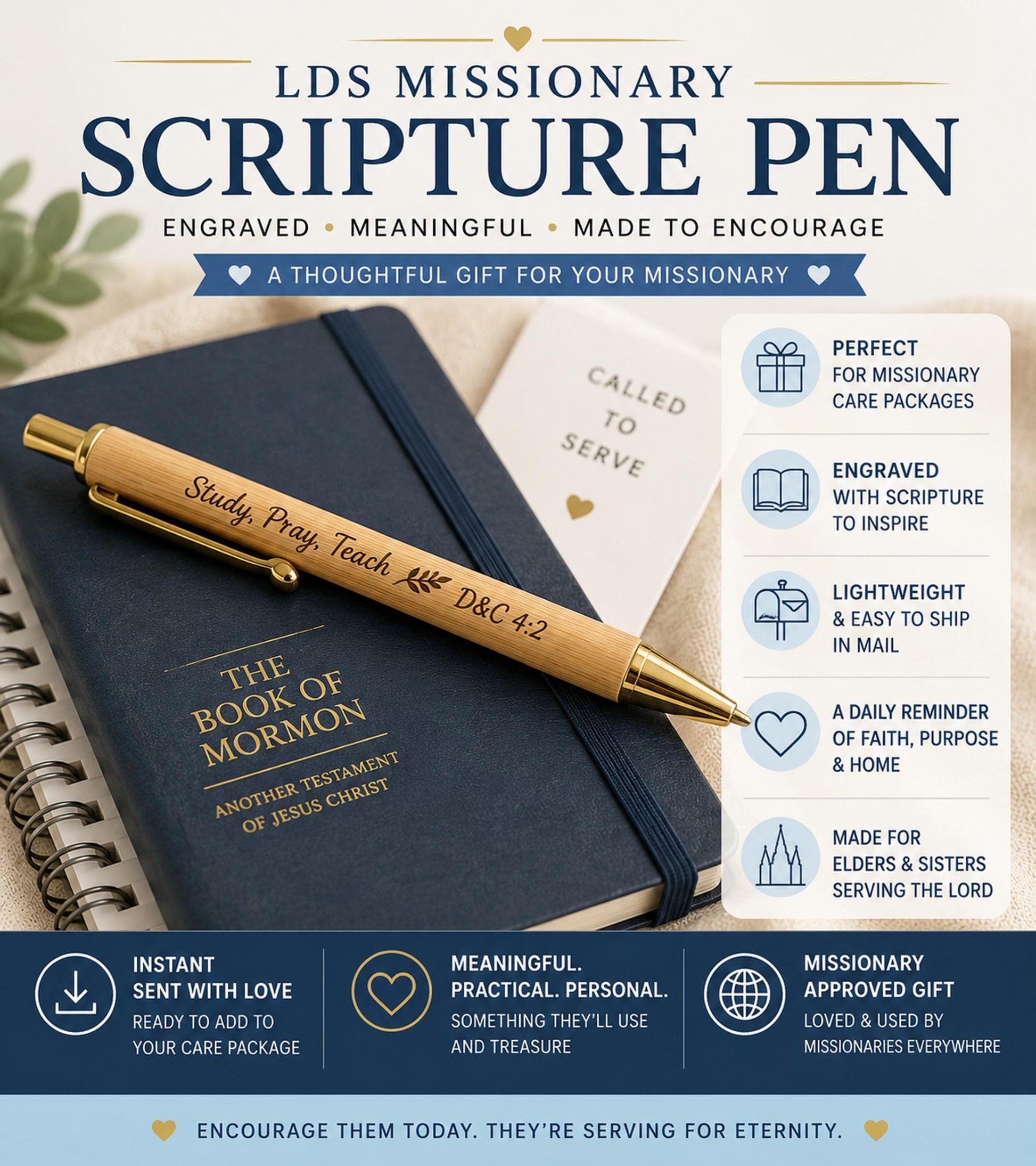 Engraved Bamboo Scripture Pen, LDS Missionary Gift, Elder Sister Fa...