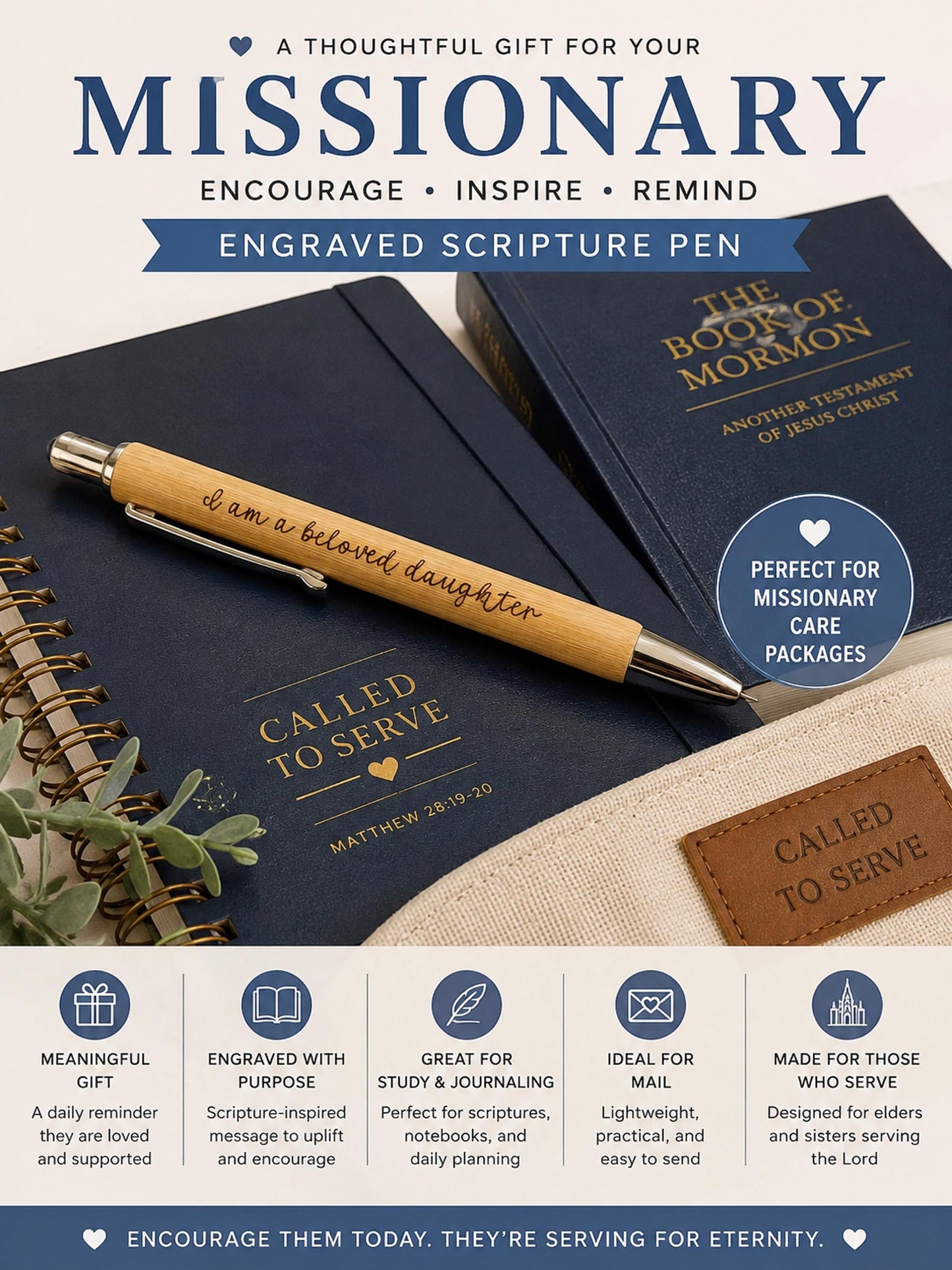 Engraved Bamboo Scripture Pen, LDS Missionary Gift, Elder Sister Fa...