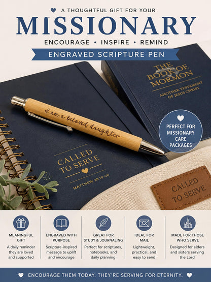 Engraved Bamboo Scripture Pen, LDS Missionary Gift, Elder Sister Fa...