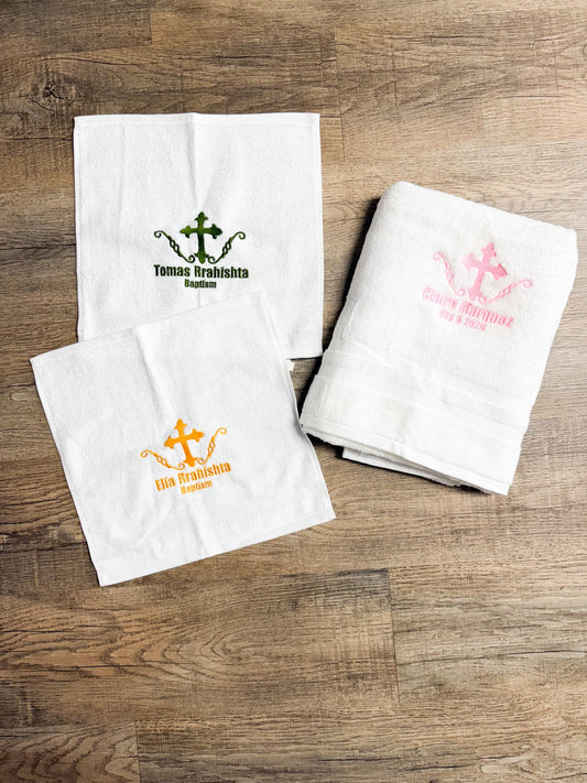 Personalized Cross Baptism Towel Set