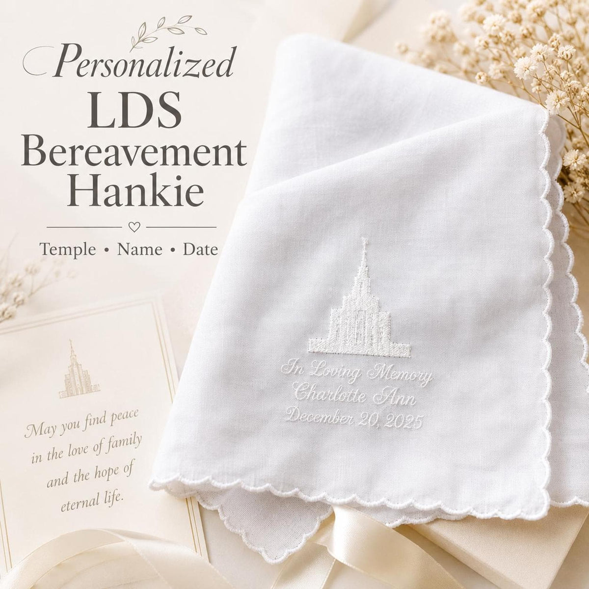 LDS Temple Memorial Handkerchief | Personalized