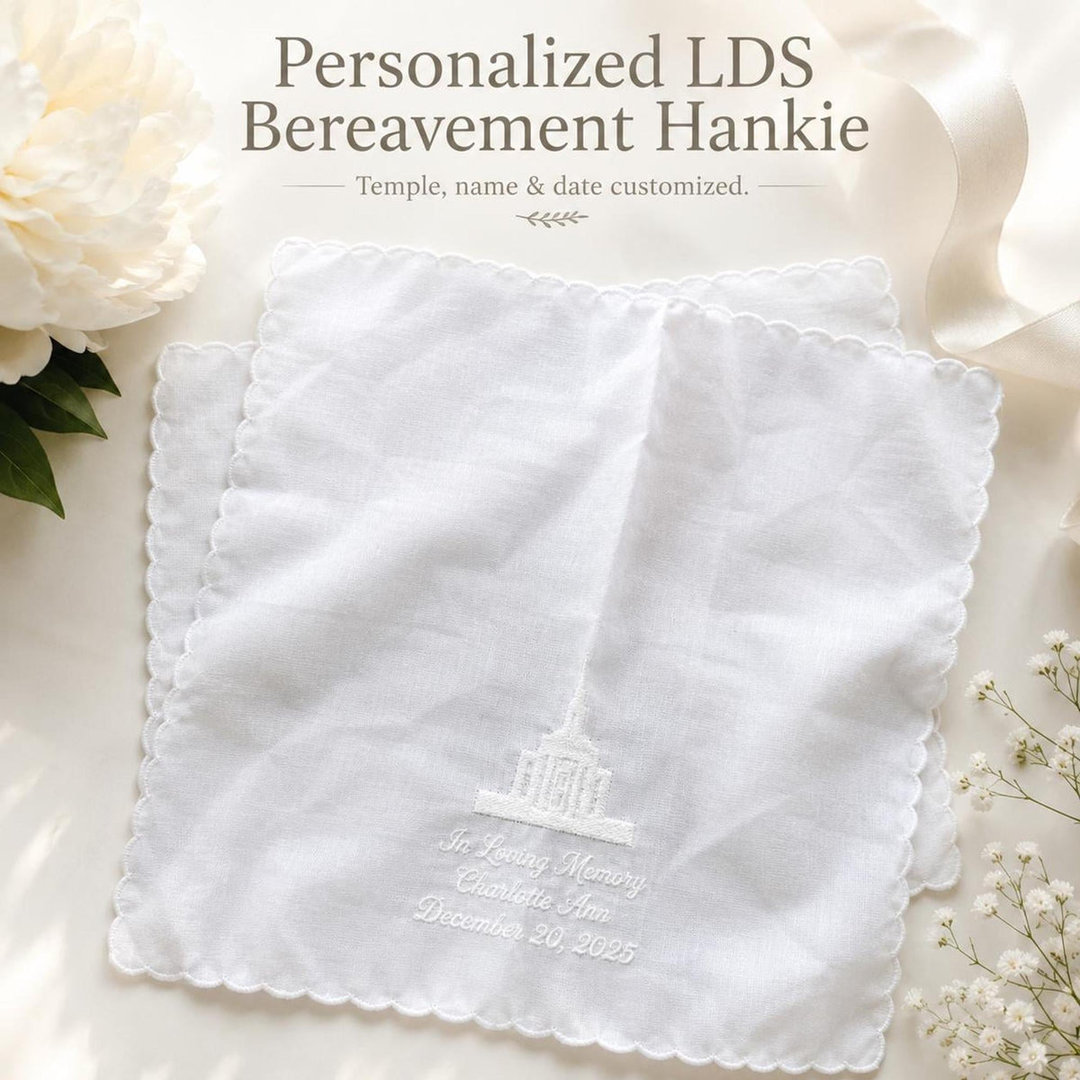 LDS Temple Memorial Handkerchief | Personalized