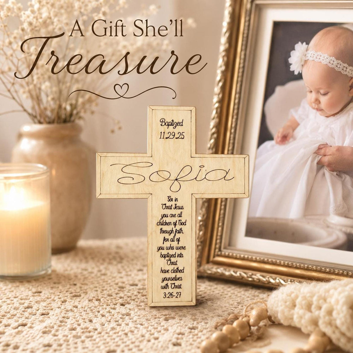 Personalized Baptism Cross Magnet