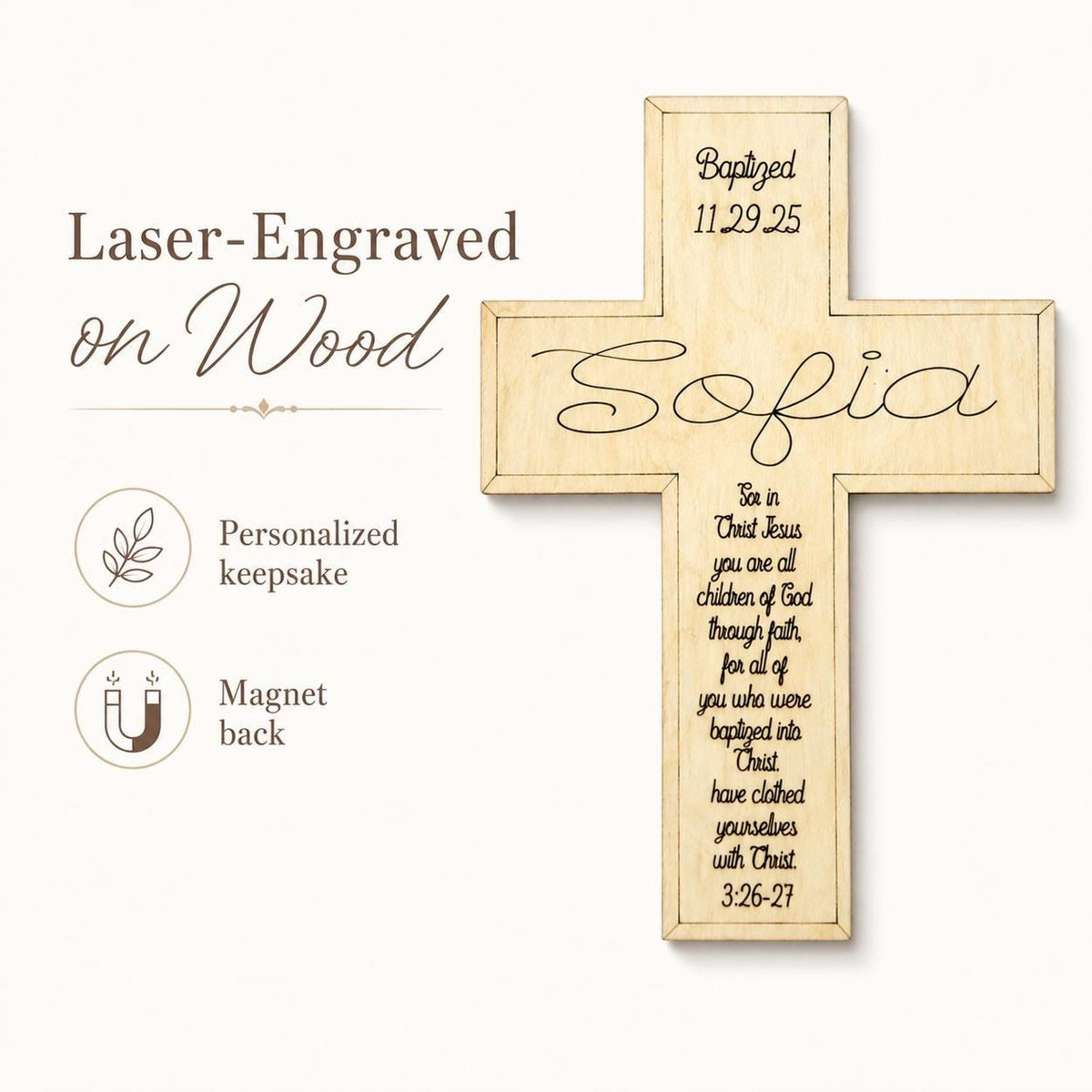 Personalized Baptism Cross Magnet