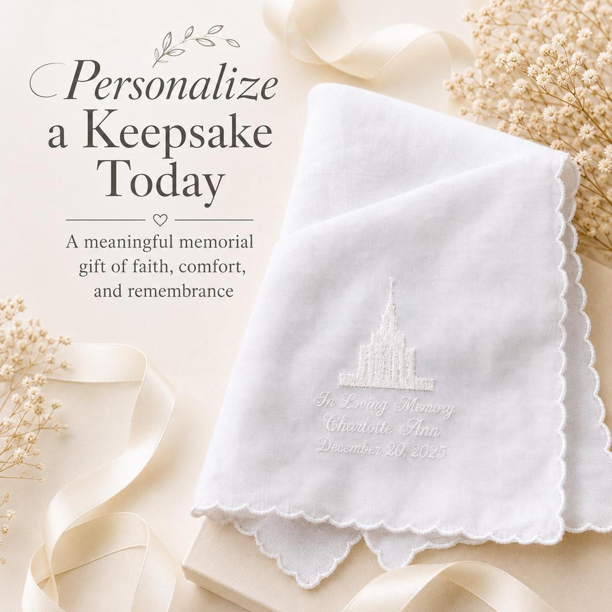 LDS Temple Memorial Handkerchief | Personalized