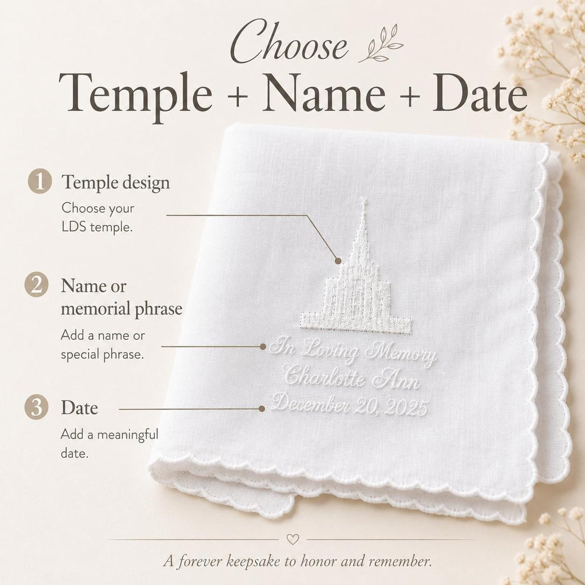 LDS Temple Memorial Handkerchief | Personalized