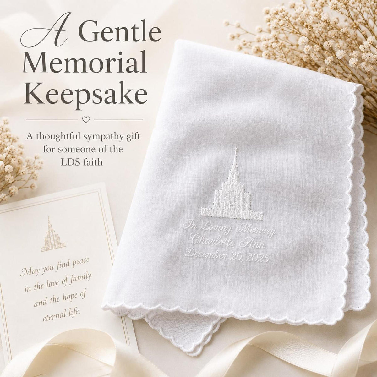 LDS Temple Memorial Handkerchief | Personalized