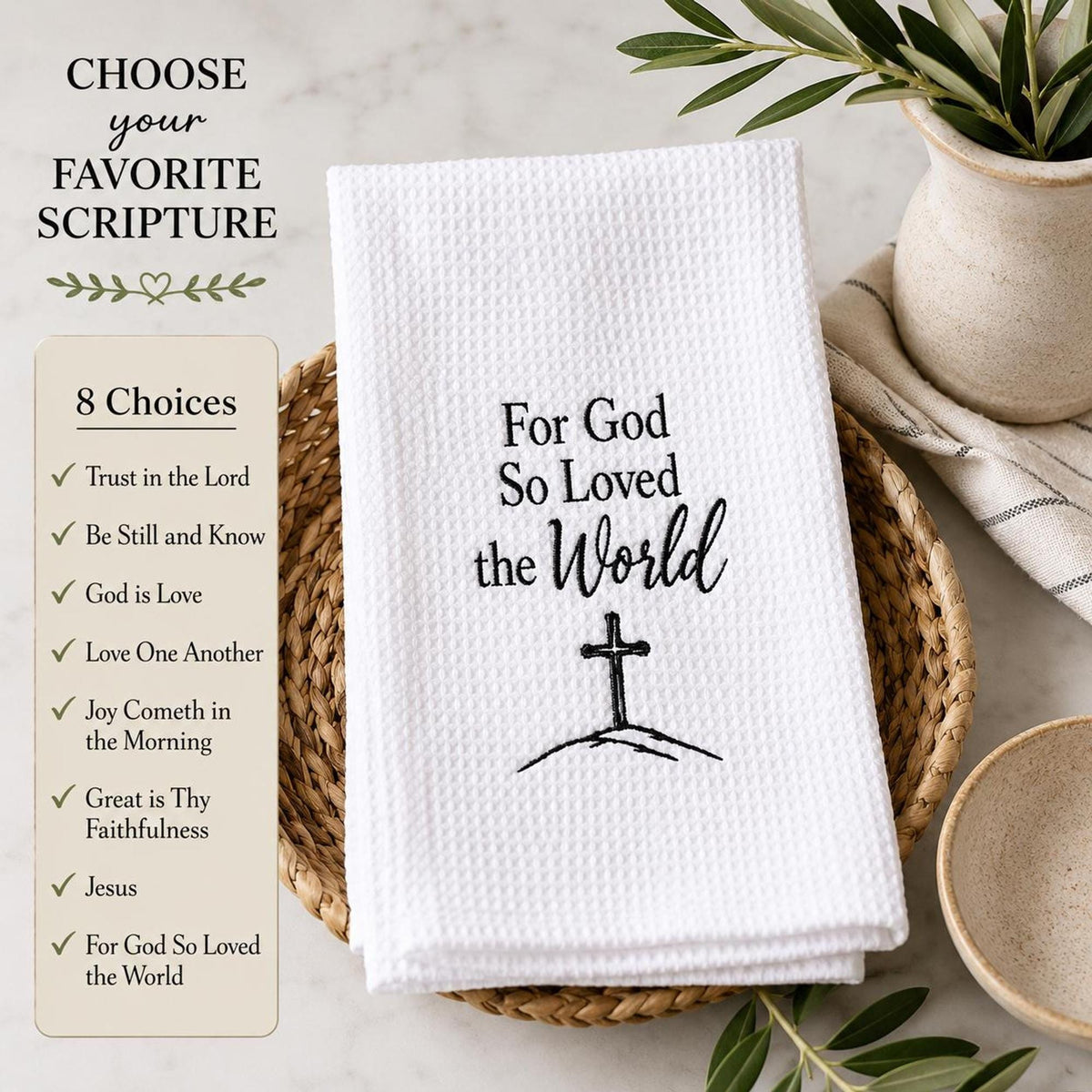 Bible Verse Waffle Weave Tea Towel