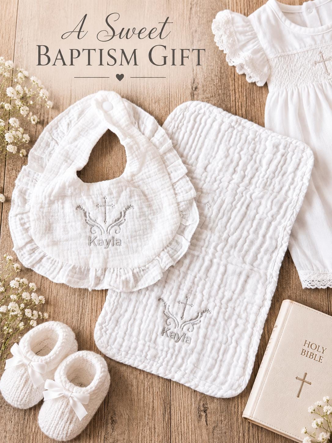 Personalized Baptism Bib & Burp Cloth