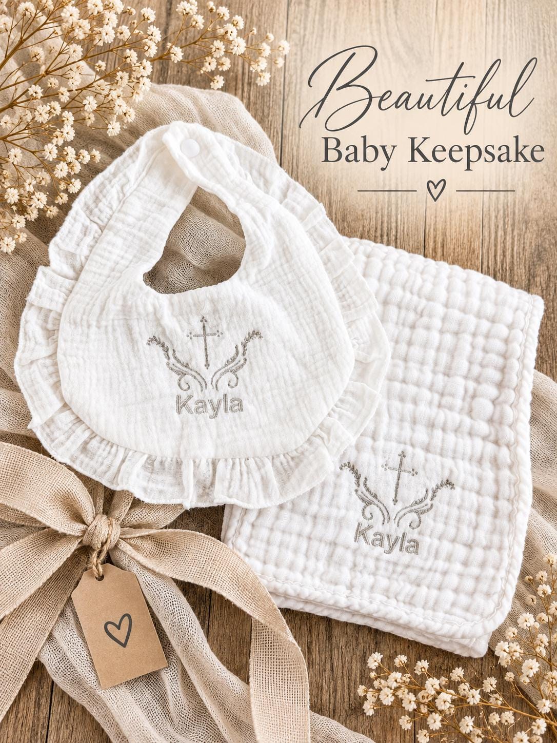 Personalized Baptism Bib & Burp Cloth