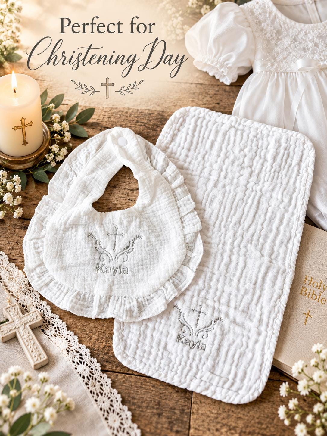 Personalized Baptism Bib & Burp Cloth
